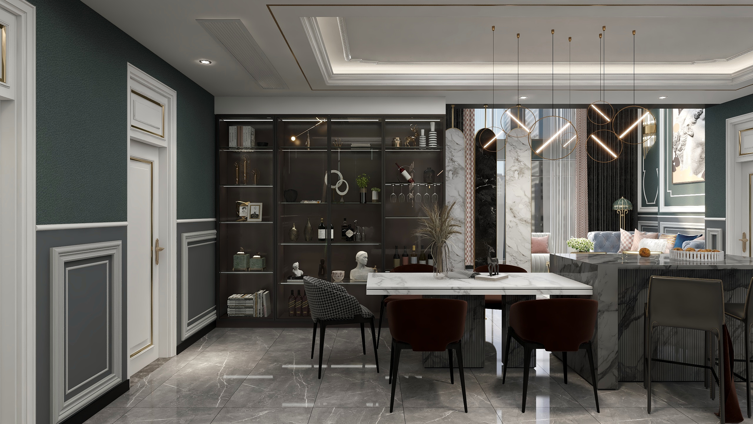 刘月-美式别墅一层客餐厅装修效果图第5张