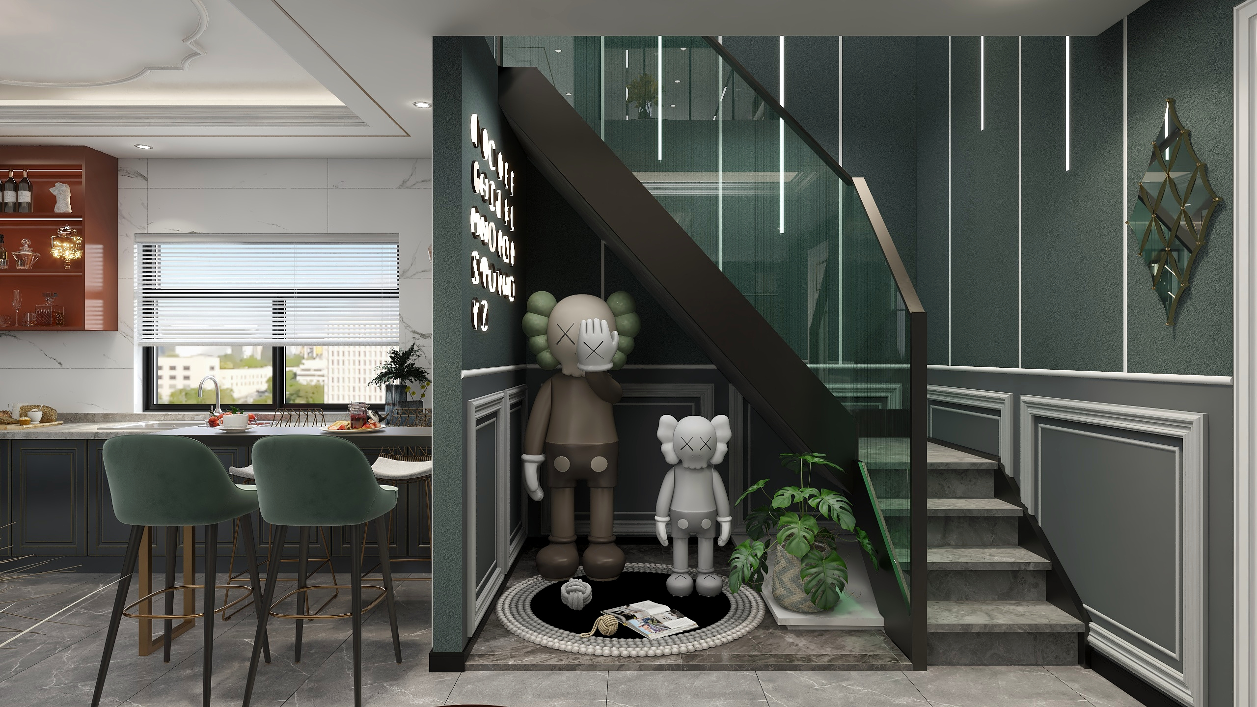 刘月-美式别墅一层客餐厅装修效果图第2张