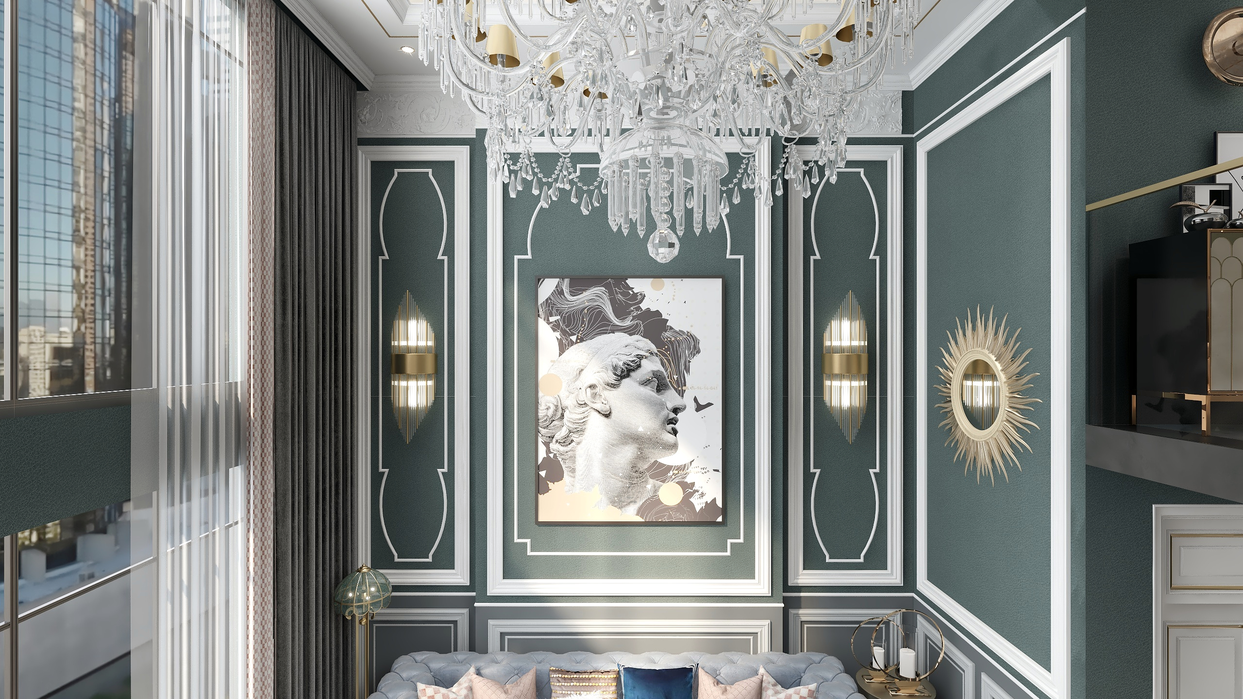 刘月-美式别墅二层客餐厅装修效果图第4张