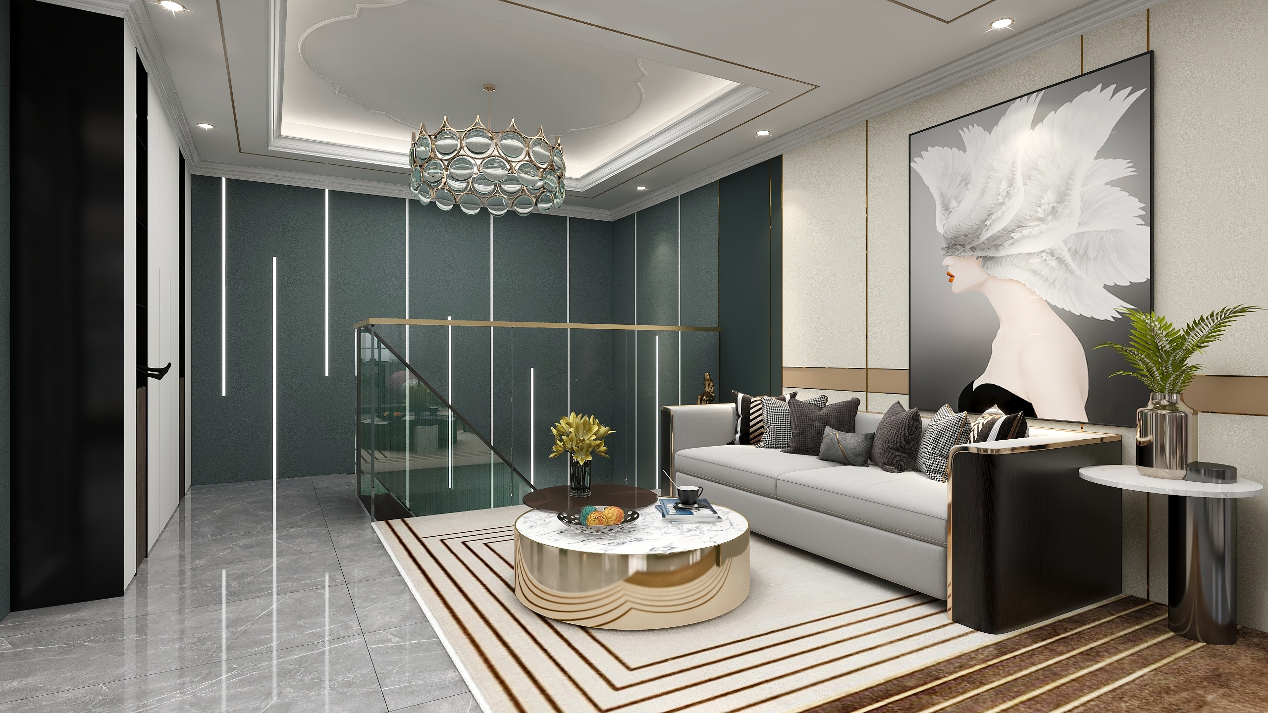 刘月-美式别墅二层客餐厅装修效果图第2张