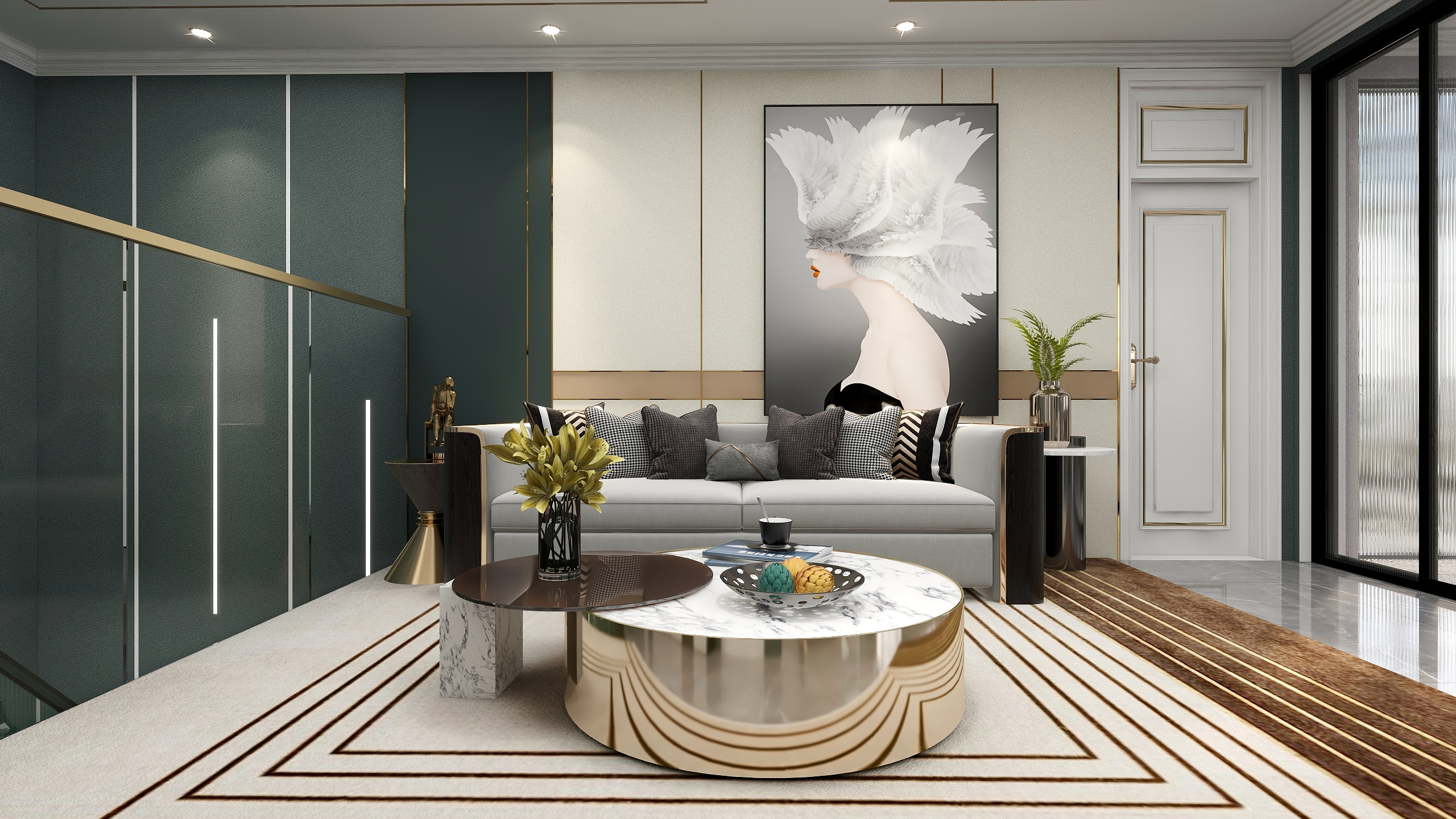 刘月-美式别墅二层客餐厅装修效果图第3张