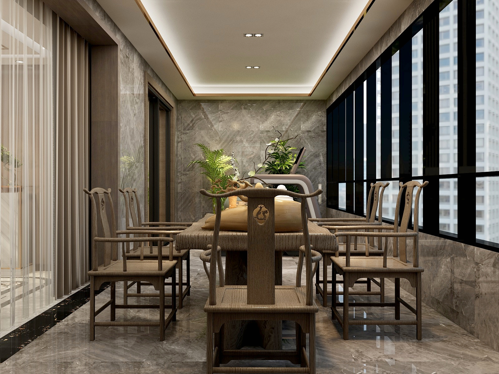 张旭-『时来运转』400平大平层轻奢新中式装修效果图