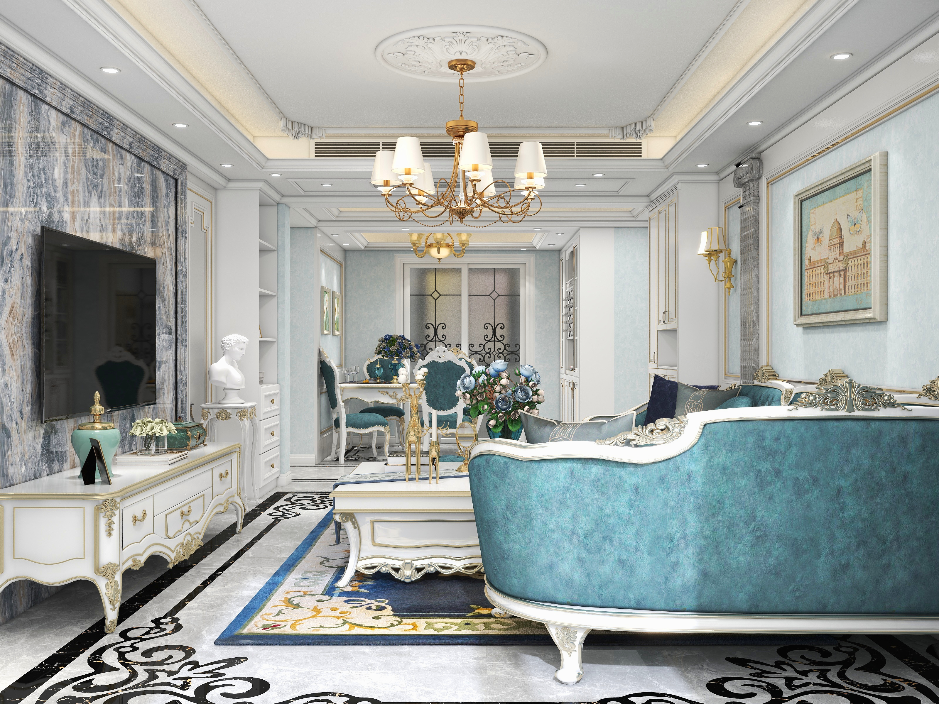 ndq123-蓝色欧式装修效果图