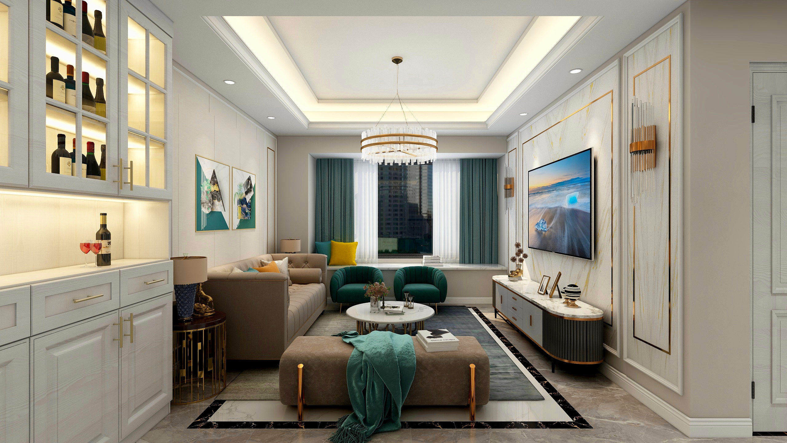 刘华宇-环海云景89平-美式轻奢装修效果图