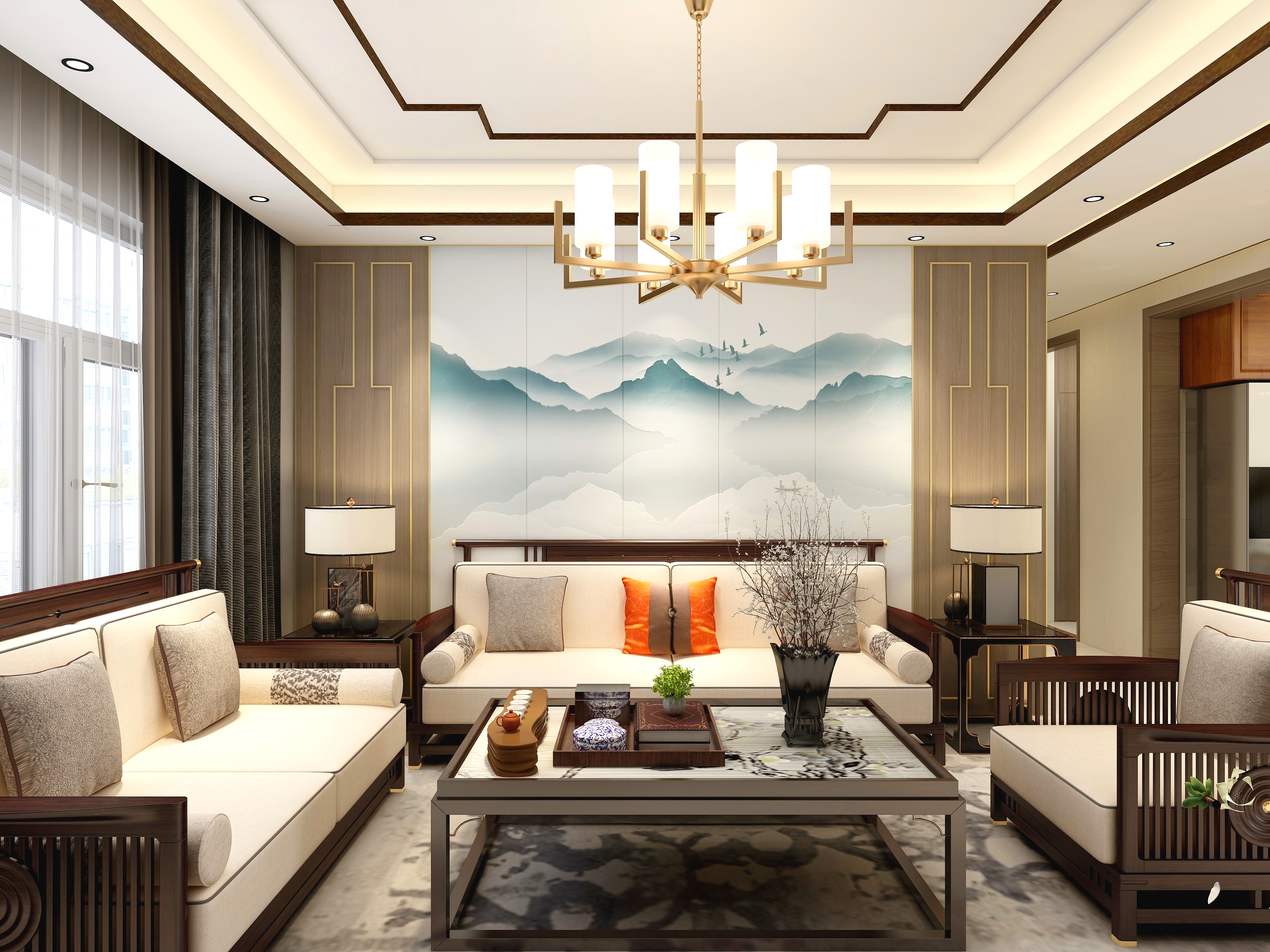 全案設計丨木子-航安金合成-新中式装修效果图