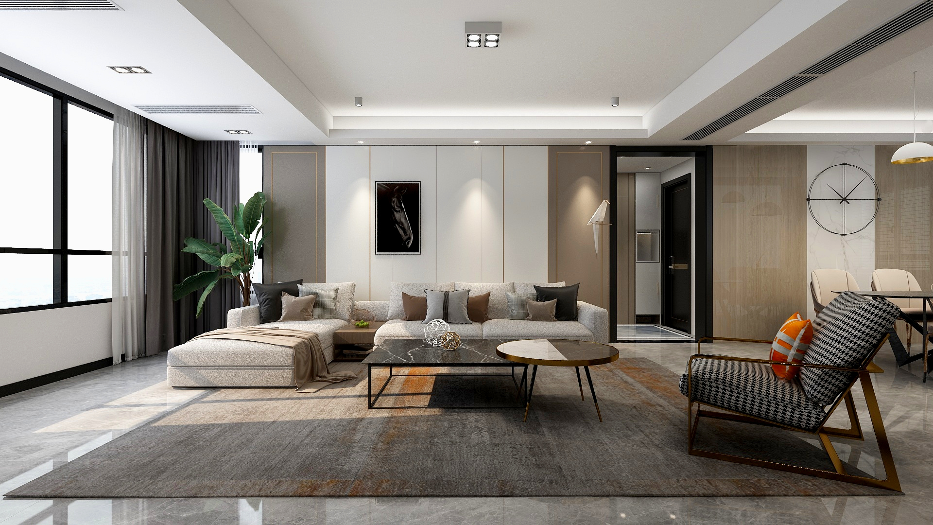 三横艺墅-碧桂园150现代风格（客餐厅）装修效果图